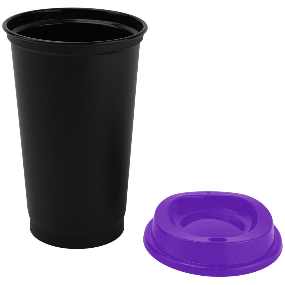 Стакан с крышкой Color Cap Black, черный с фиолетовым с логотипом СПб - фото № 2
