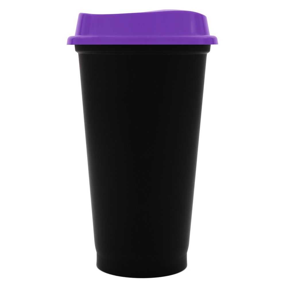 Стакан с крышкой Color Cap Black, черный с фиолетовым с логотипом СПб - фото № 1
