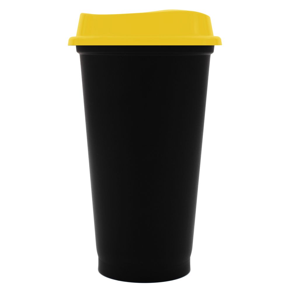 Стакан с крышкой Color Cap Black, черный с желтым с логотипом СПб - фото № 1