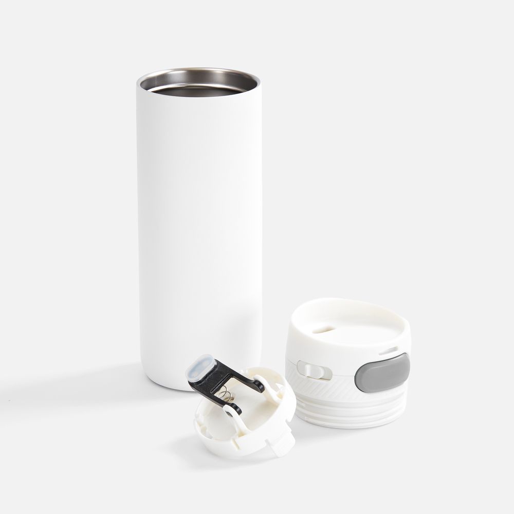 Термостакан X1 с цветной кнопкой, белый с серым с логотипом СПб - фото № 2