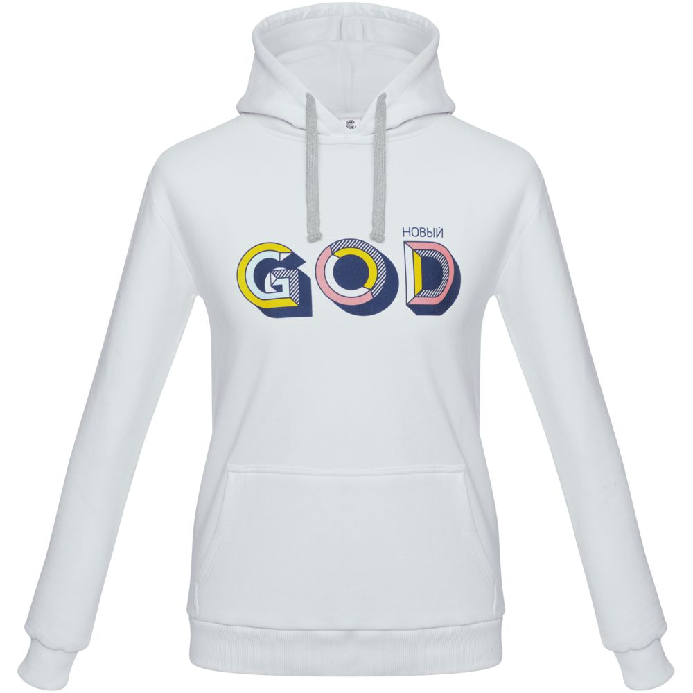 Толстовка с капюшоном «Новый GOD», белая с логотипом СПб - фото № 3