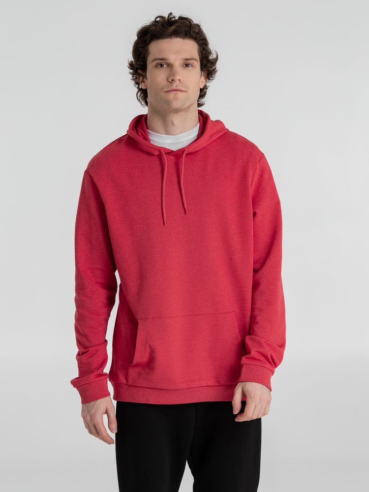 Толстовка с капюшоном унисекс Hoodie, красный меланж с логотипом СПб - фото № 6