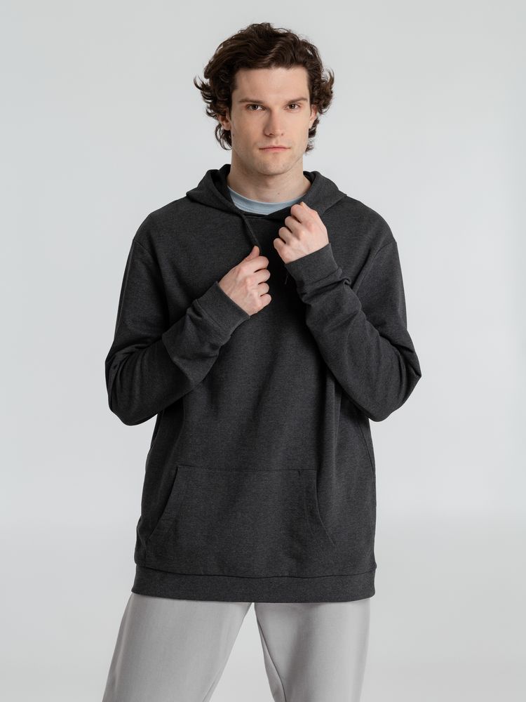 Толстовка с капюшоном унисекс Hoodie, серый меланж (антрацит) с логотипом СПб - фото № 6