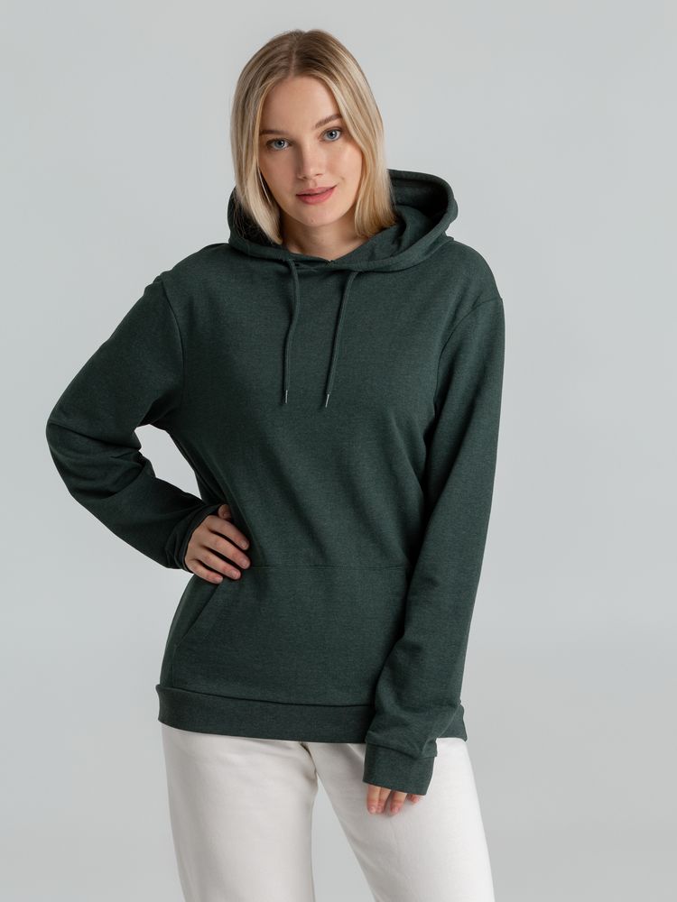 Толстовка с капюшоном унисекс Hoodie, темно-зеленый меланж с логотипом СПб - фото № 6