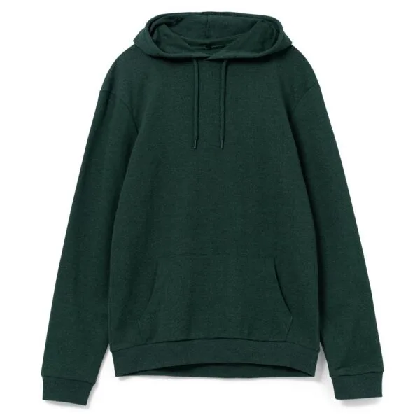 Толстовка с капюшоном унисекс Hoodie, темно-зеленый меланж с логотипом СПб - фото № 1