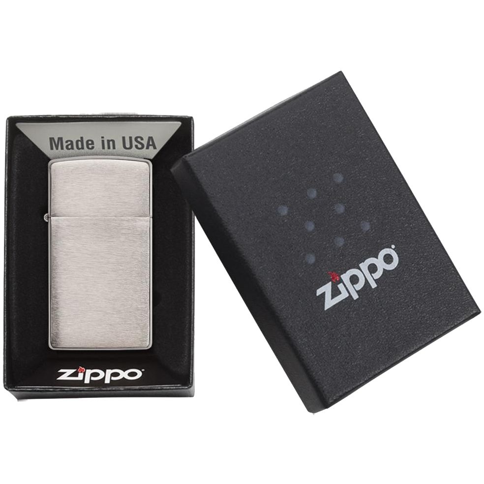 Зажигалка Zippo Slim Brushed, матовая серебристая с логотипом СПб - фото № 2