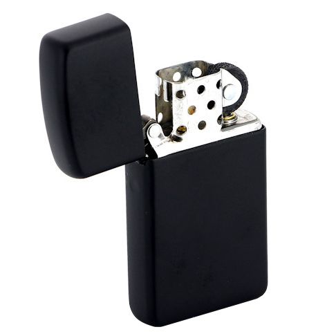 Зажигалка Zippo Slim Matt, матовая черная с логотипом СПб - фото № 2