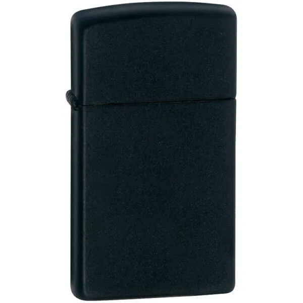 Зажигалка Zippo Slim Matt, матовая черная с логотипом СПб - фото № 1
