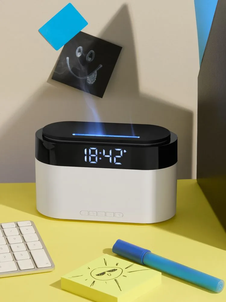 Увлажнитель-ароматизатор с часами и подсветкой ClockWave, белый с логотипом СПб - фото № 6
