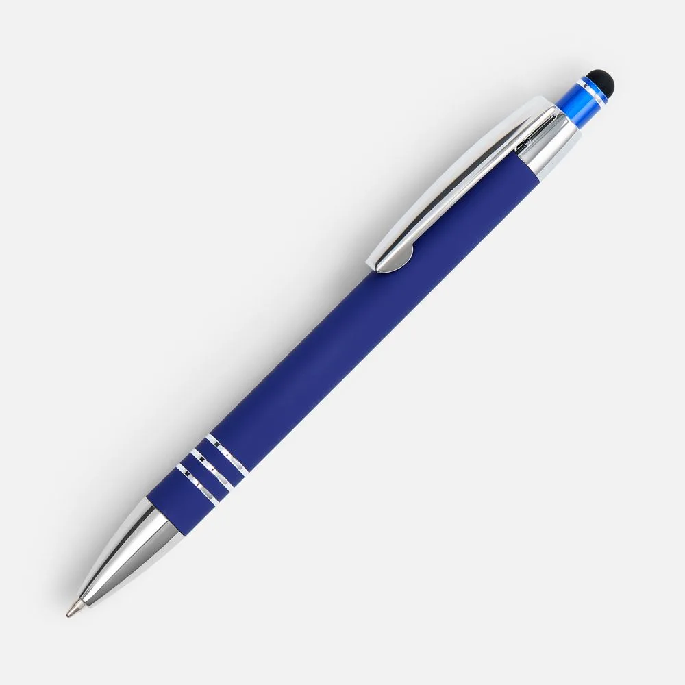 Ручка шариковая Sansen Soft Touch со стилусом, синяя с логотипом СПб - фото № 1