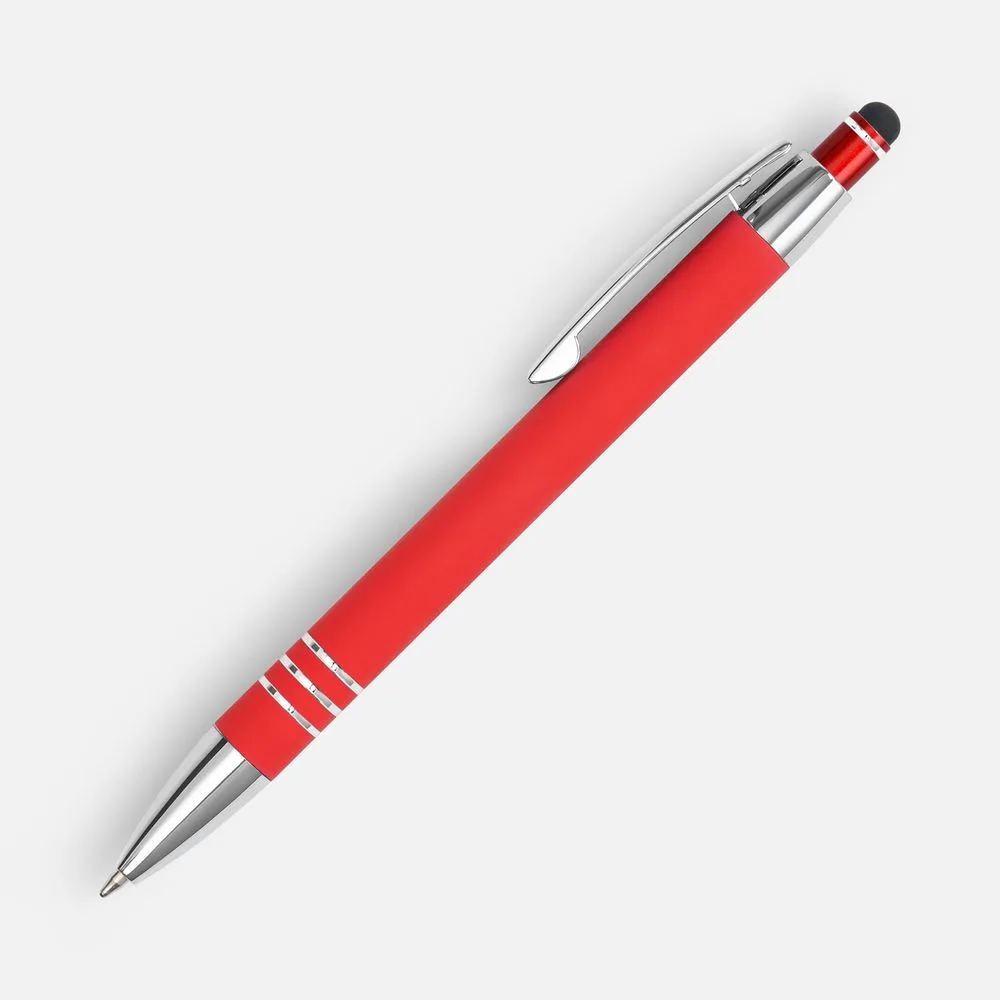 Ручка шариковая Sansen Soft Touch со стилусом, красная с логотипом СПб - фото № 2
