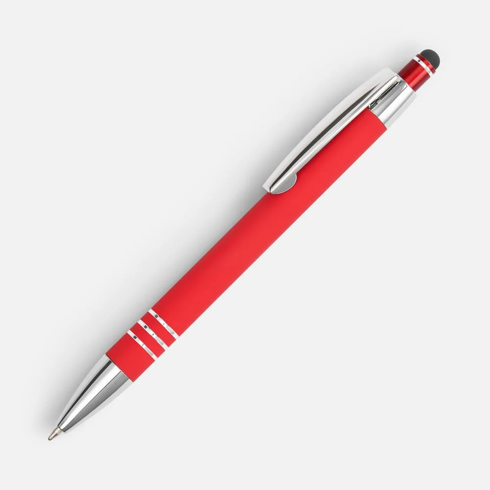 Ручка шариковая Sansen Soft Touch со стилусом, красная с логотипом СПб - фото № 1