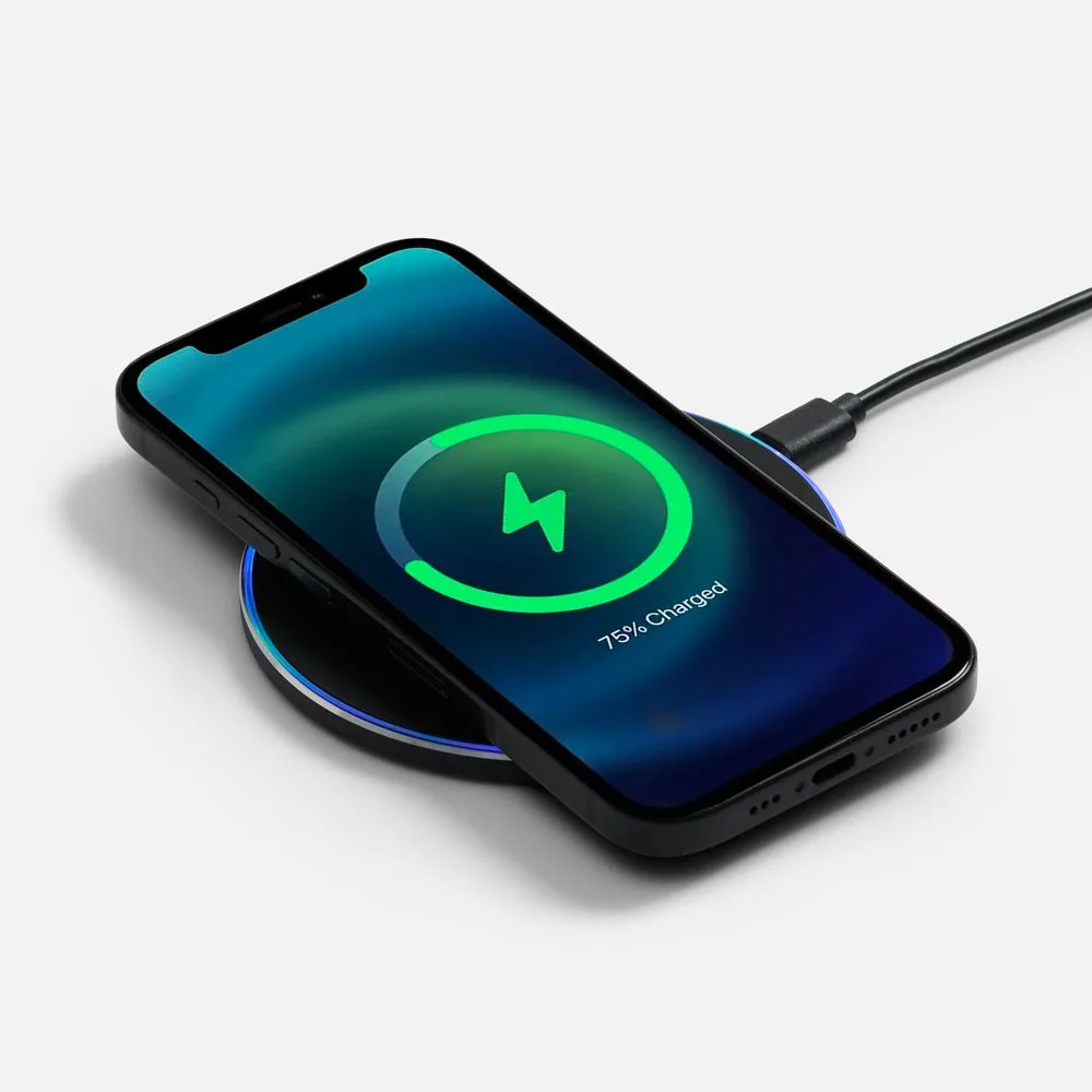 Беспроводное зарядное устройство с подсветкой Lightcore, черное с логотипом СПб - фото № 1