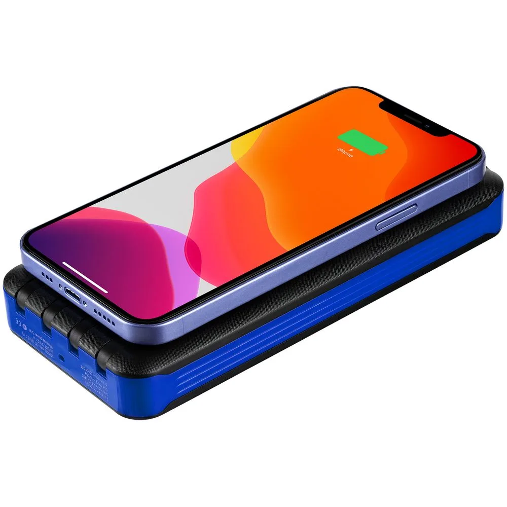 Аккумулятор с беспроводной зарядкой Holiday Maker Wireless, 10000 мАч, синий с логотипом СПб - фото № 4