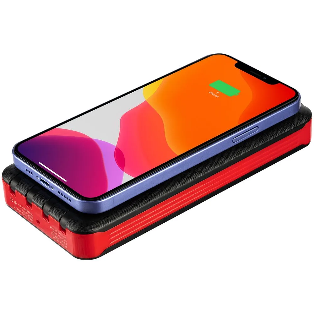 Аккумулятор с беспроводной зарядкой Holiday Maker Wireless, 10000 мАч, красный с логотипом СПб - фото № 4