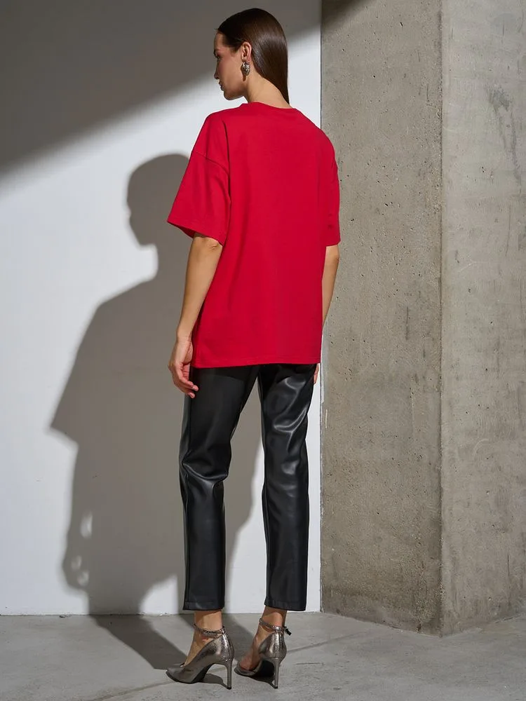 Футболка Oversize Premium, красная с логотипом СПб - фото № 6