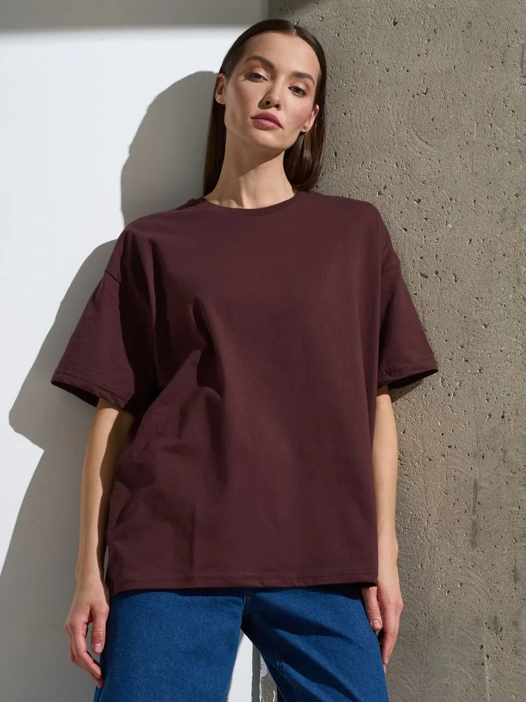 Футболка Oversize Premium, коричневая (шоколад) с логотипом СПб - фото № 4