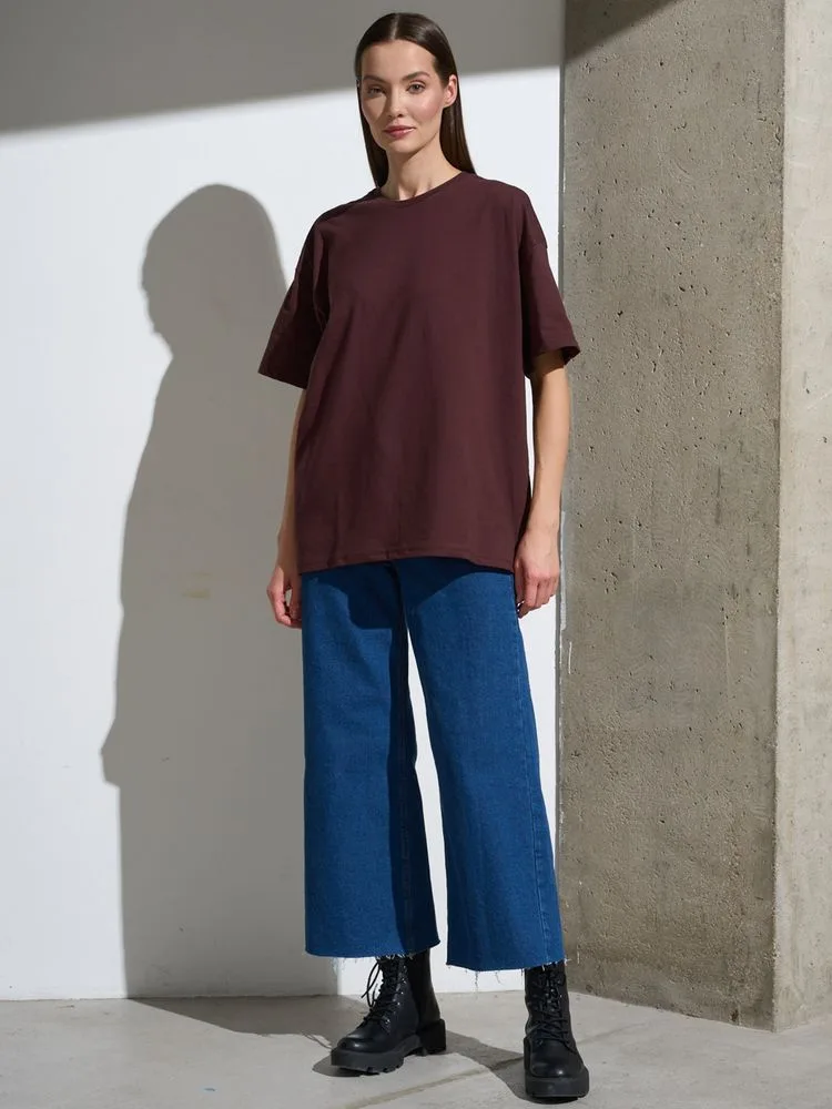 Футболка Oversize Premium, коричневая (шоколад) с логотипом СПб - фото № 6