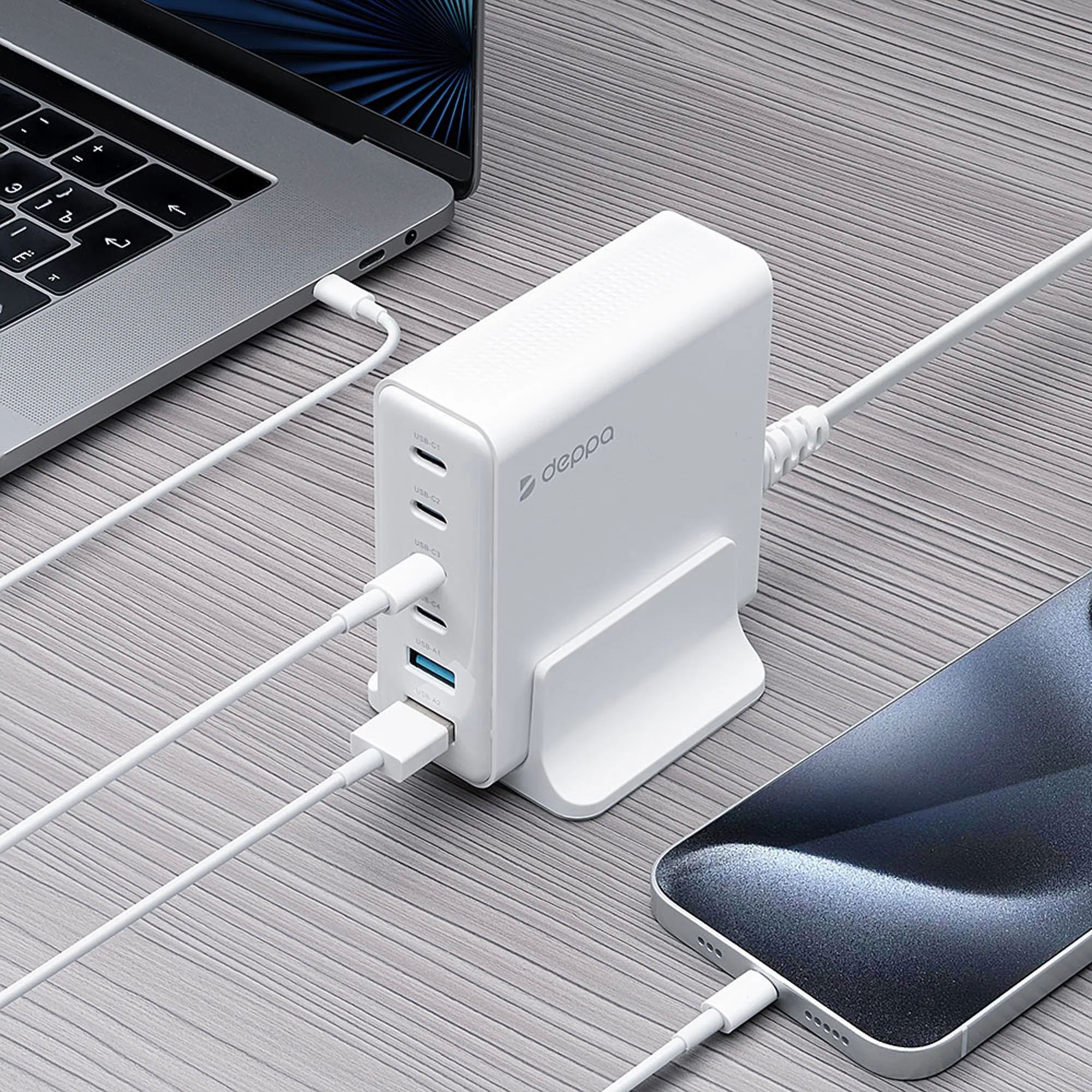 Зарядная станция 4xUSB Type-C, 2xUSB, PD, QC, 160Вт, белый с логотипом СПб - фото № 6