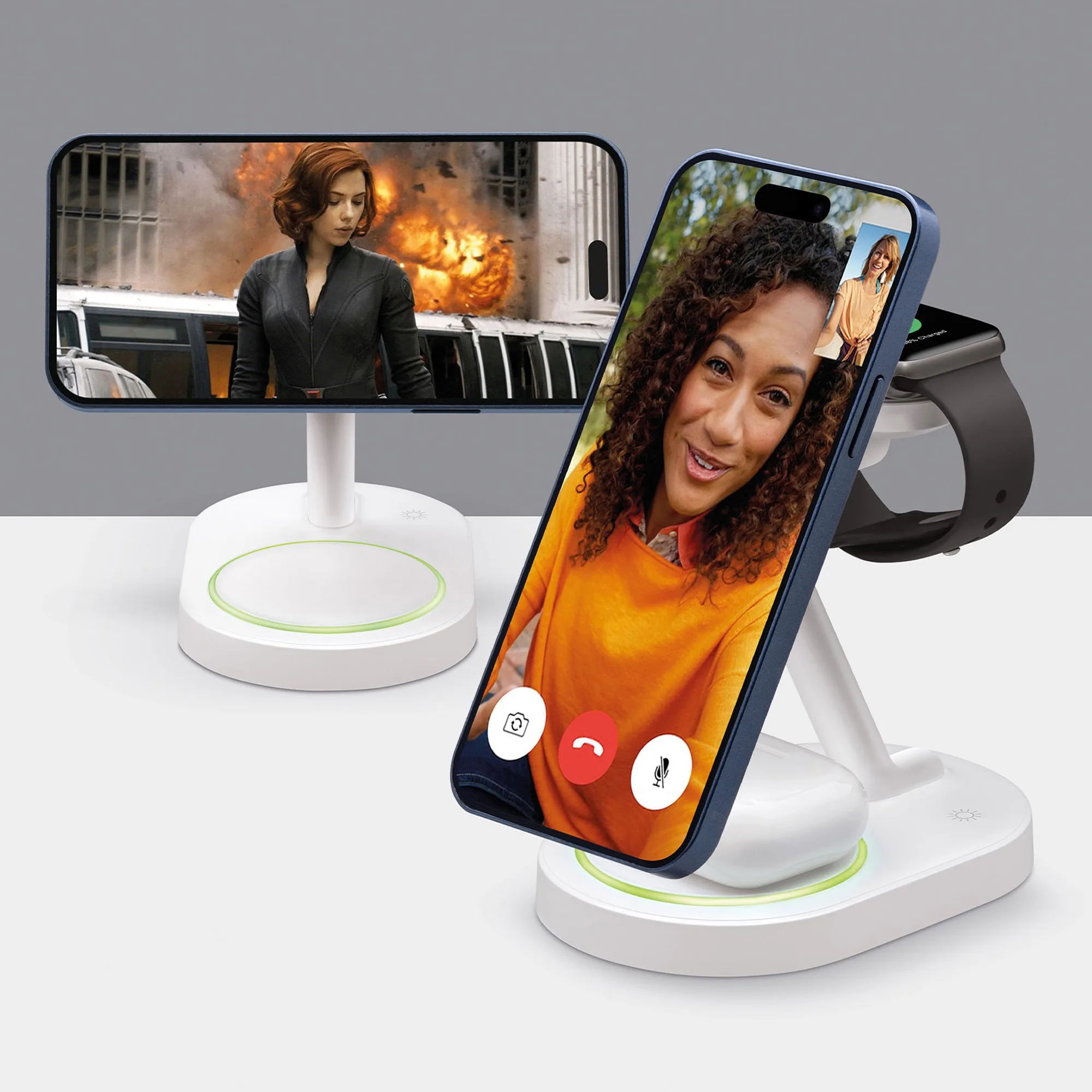 Беспроводная зарядная станция 3 в 1 MagSafe QI2 NEO, белый с логотипом СПб - фото № 4