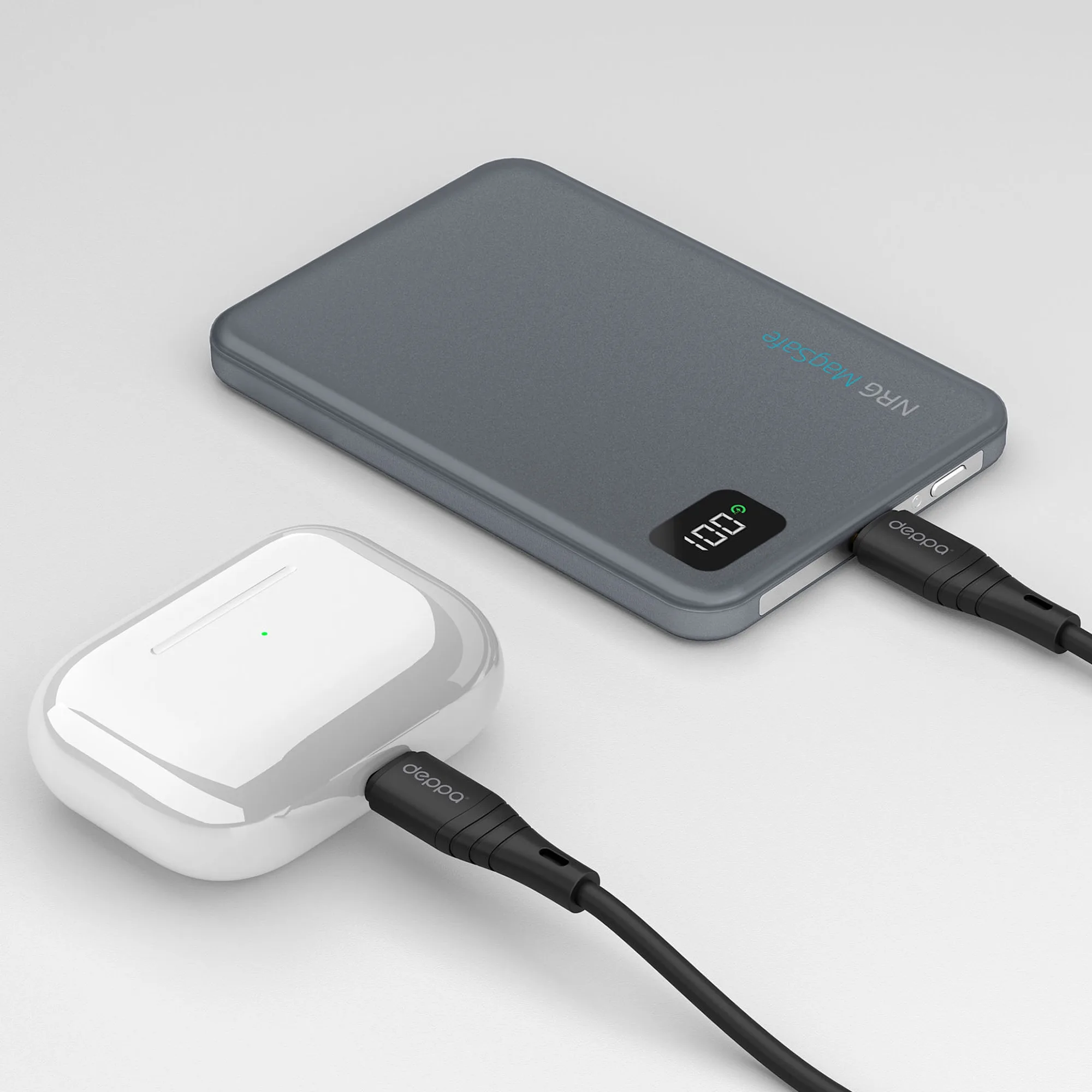 Внешний АКБ NRG MageSafe Alum 5000 мА-ч, 15Вт QI, серый, размер 5000 mAh с логотипом СПб - фото № 3