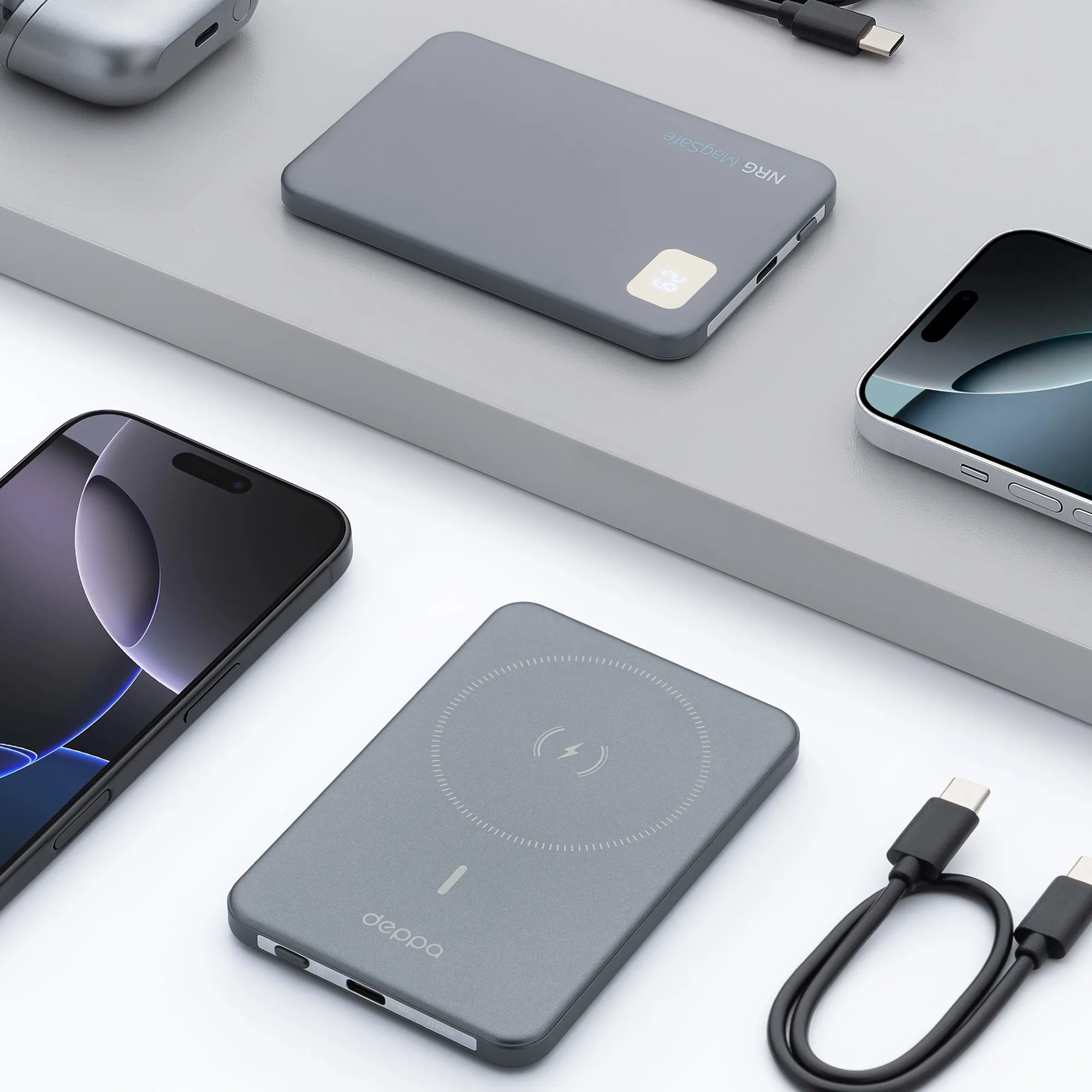 Внешний АКБ NRG MageSafe Alum 5000 мА-ч, 15Вт QI, серый, размер 5000 mAh с логотипом СПб - фото № 5