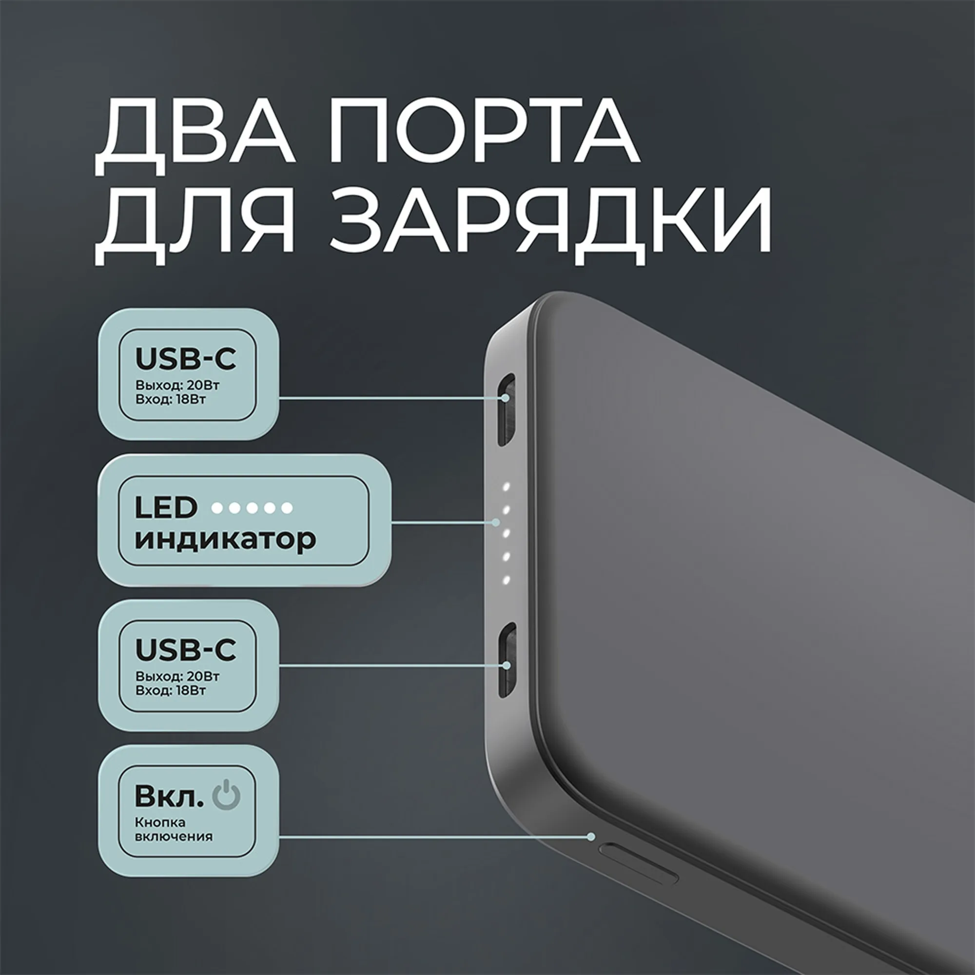 Внешний АКБ NRG Turbo S 10000 mAh, 20Вт, графит, размер 10000 mAh с логотипом СПб - фото № 4