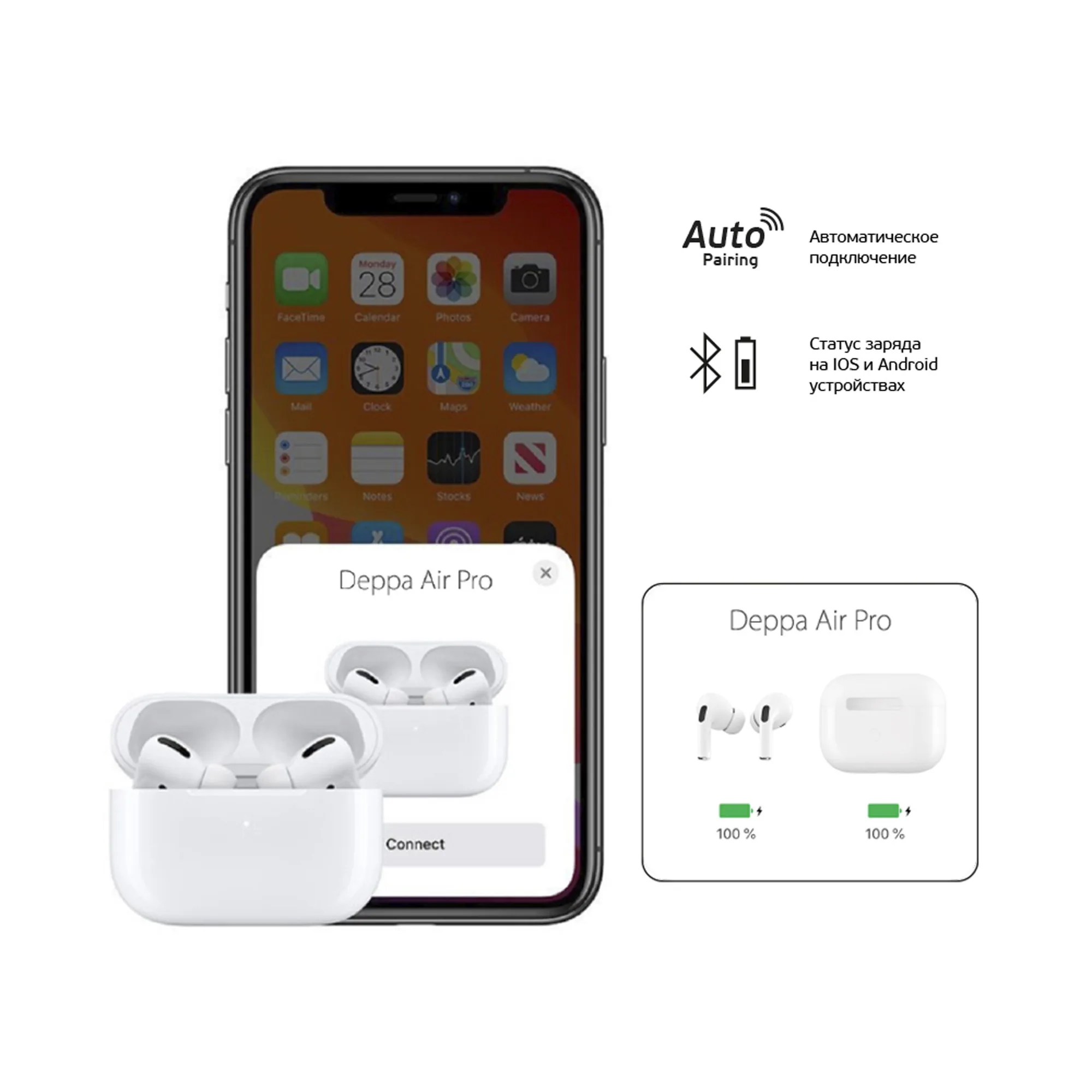 Беспроводные наушники с микрофоном Air Pro 2 , TWS, BT 5.3, 300 мАч, QI, белый с логотипом СПб - фото № 3