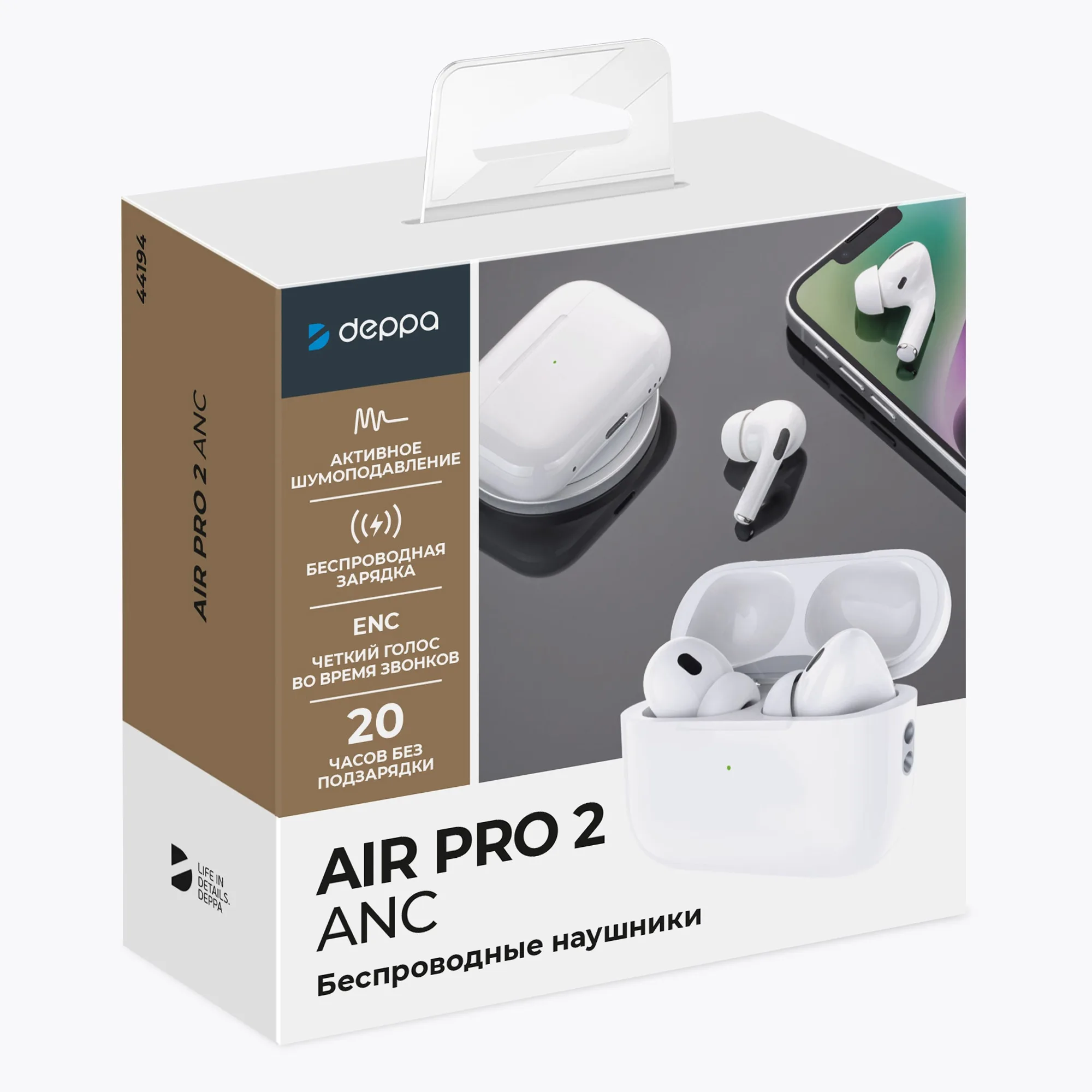 Беспроводные наушники с микрофоном Air Pro 2 ANC, TWS, BT 5.3, 300 мАч, ANC, QI, белый с логотипом СПб - фото № 6