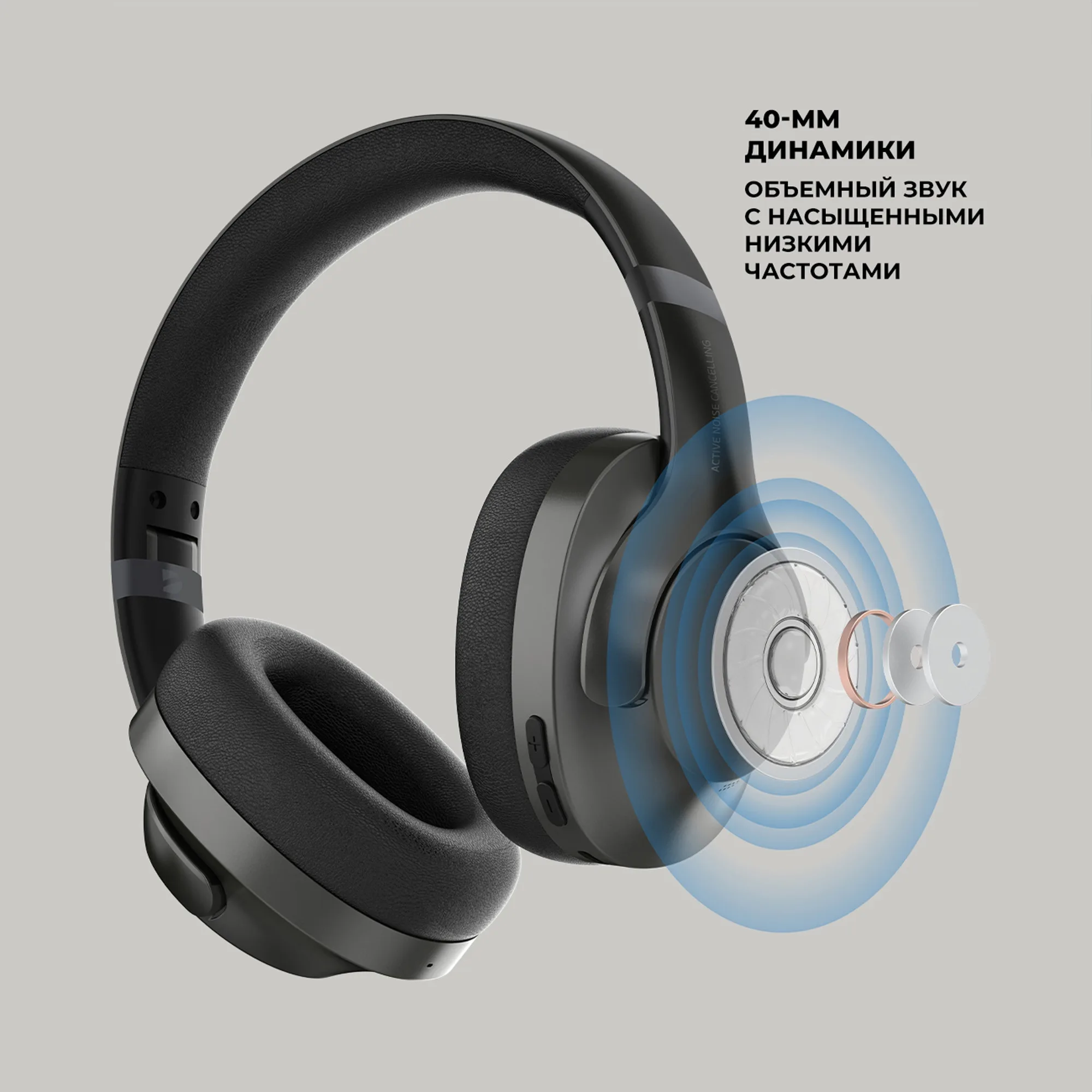 Беспроводные накладные наушники Stereo Ultra ANC, BT 5.4, ANC/ENC, 500мАч, черный с логотипом СПб - фото № 3