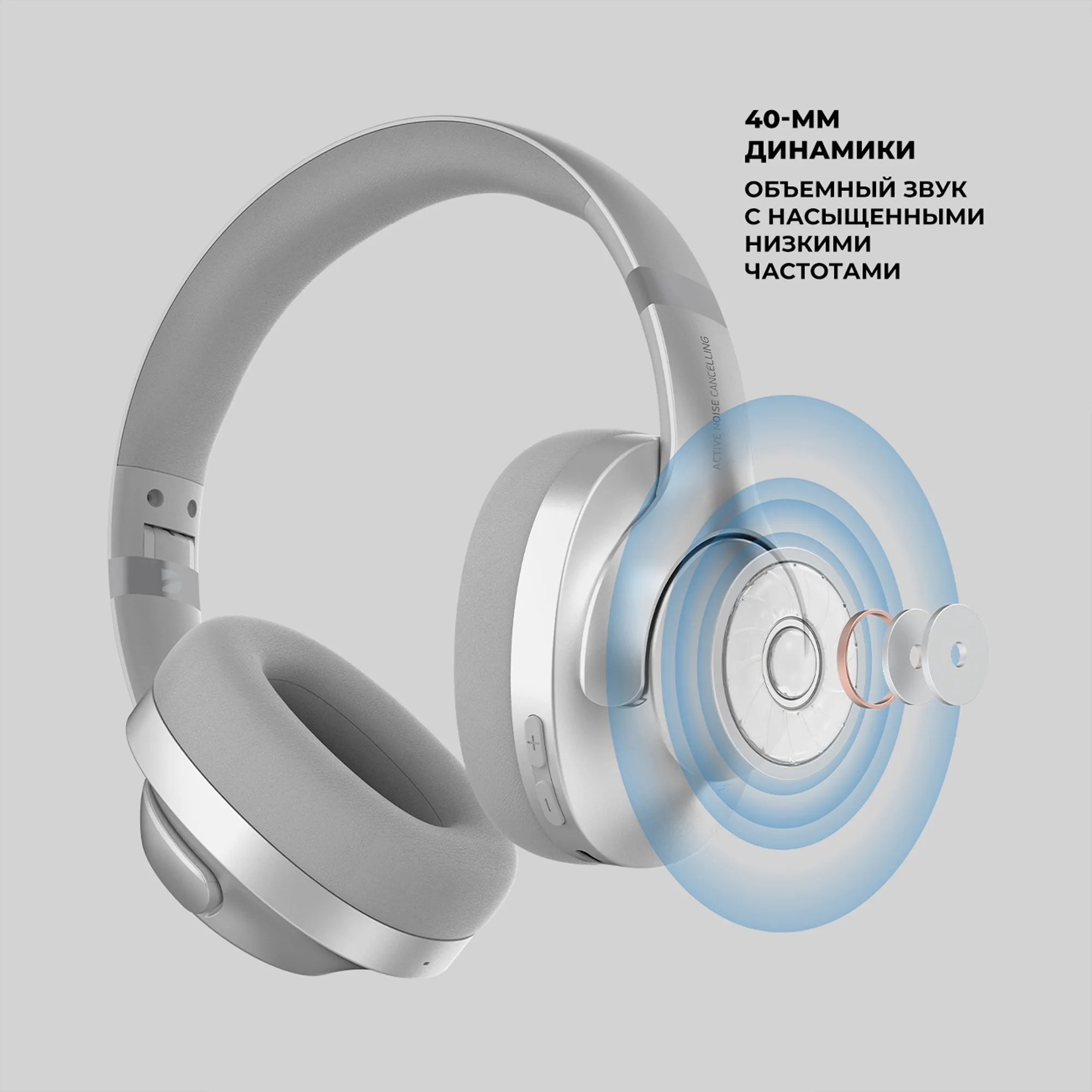 Беспроводные накладные наушники Stereo Ultra ANC, BT 5.4, ANC/ENC, 500мАч, серебристый с логотипом СПб - фото № 5