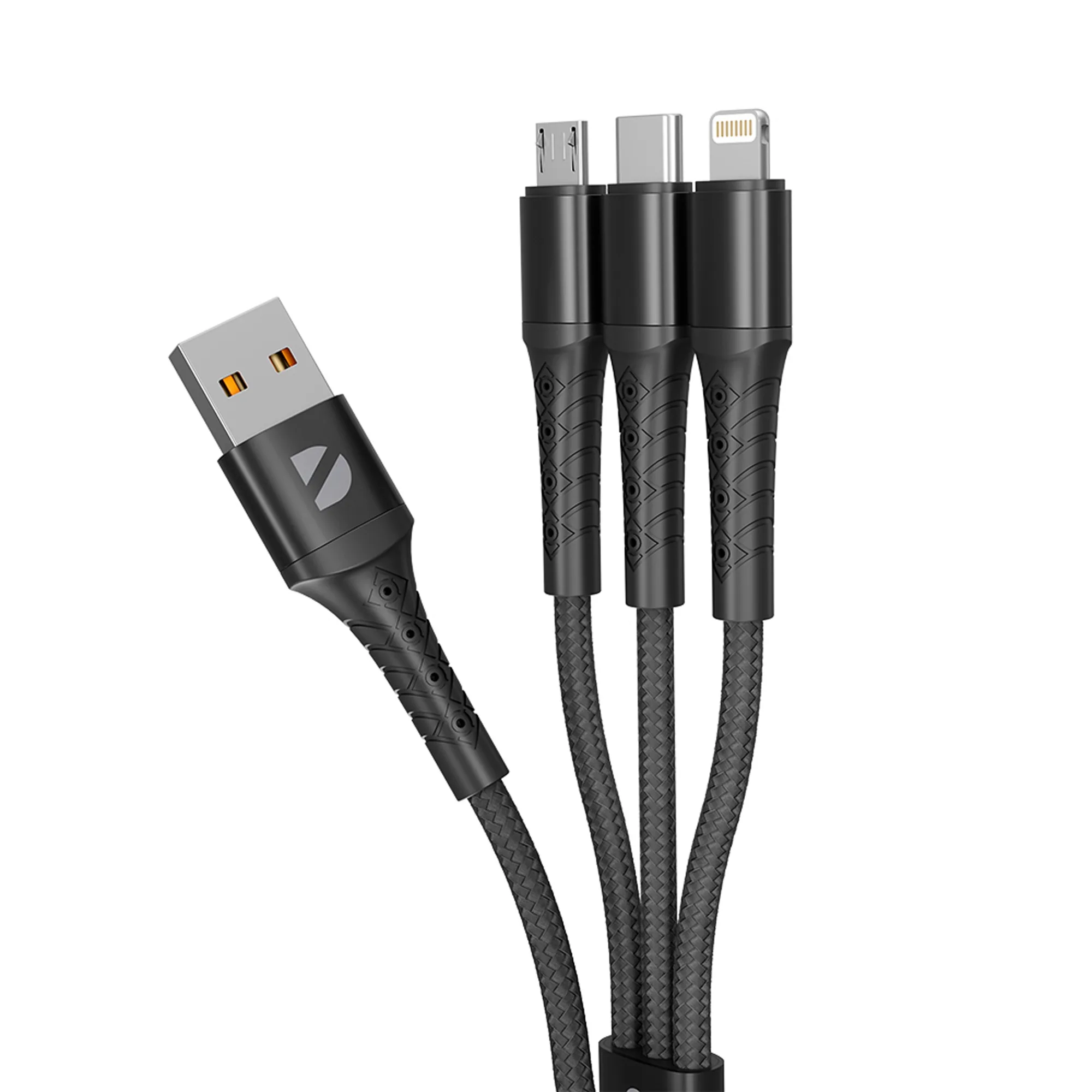 Дата-кабель Armor 3 в 1: micro USB, USB-C, Ligthning, 1.2м, черный с логотипом СПб - фото № 2