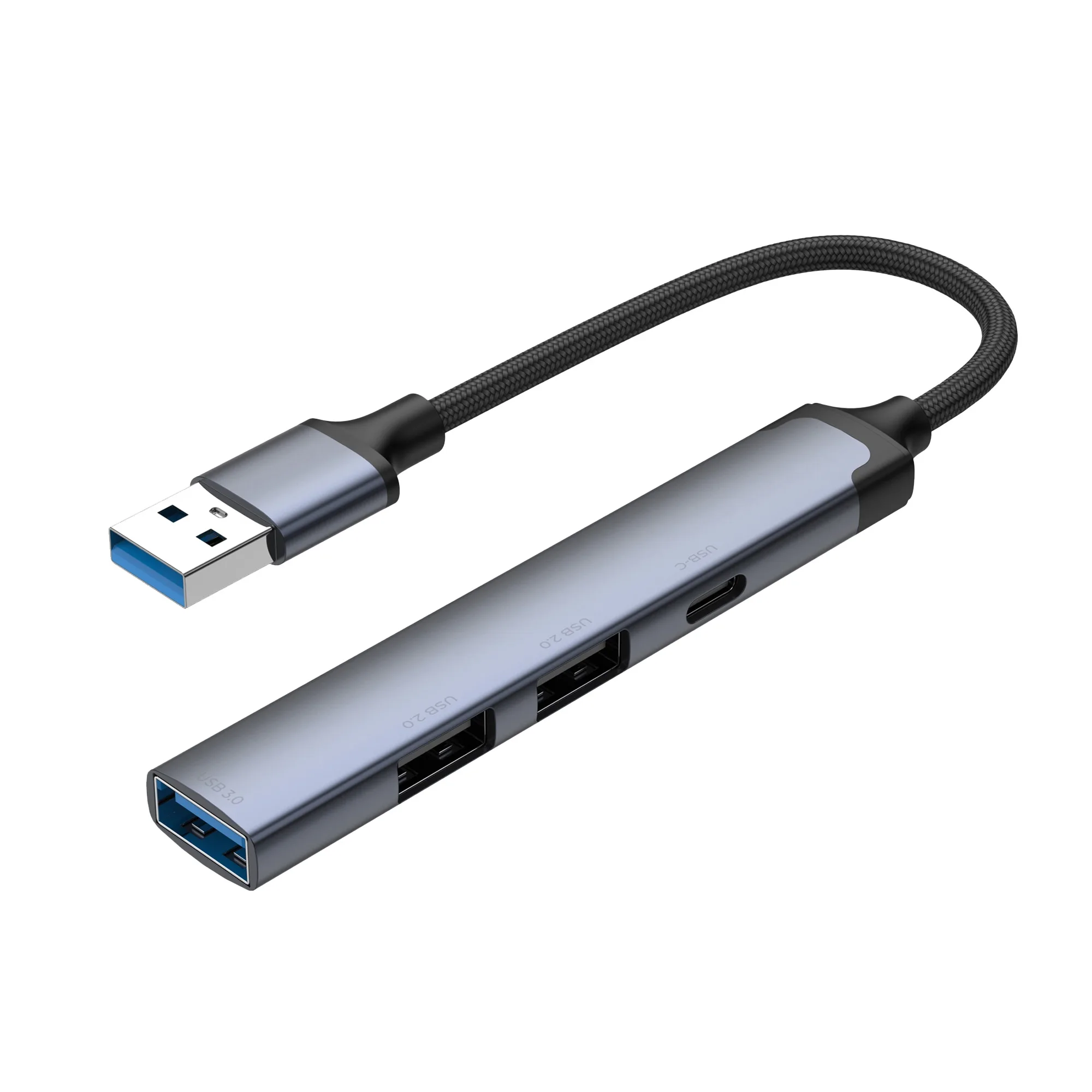 USB-хаб USB-A 3.0 + 2xUSB-A 2.0 + USB-C, серый с логотипом СПб - фото № 2