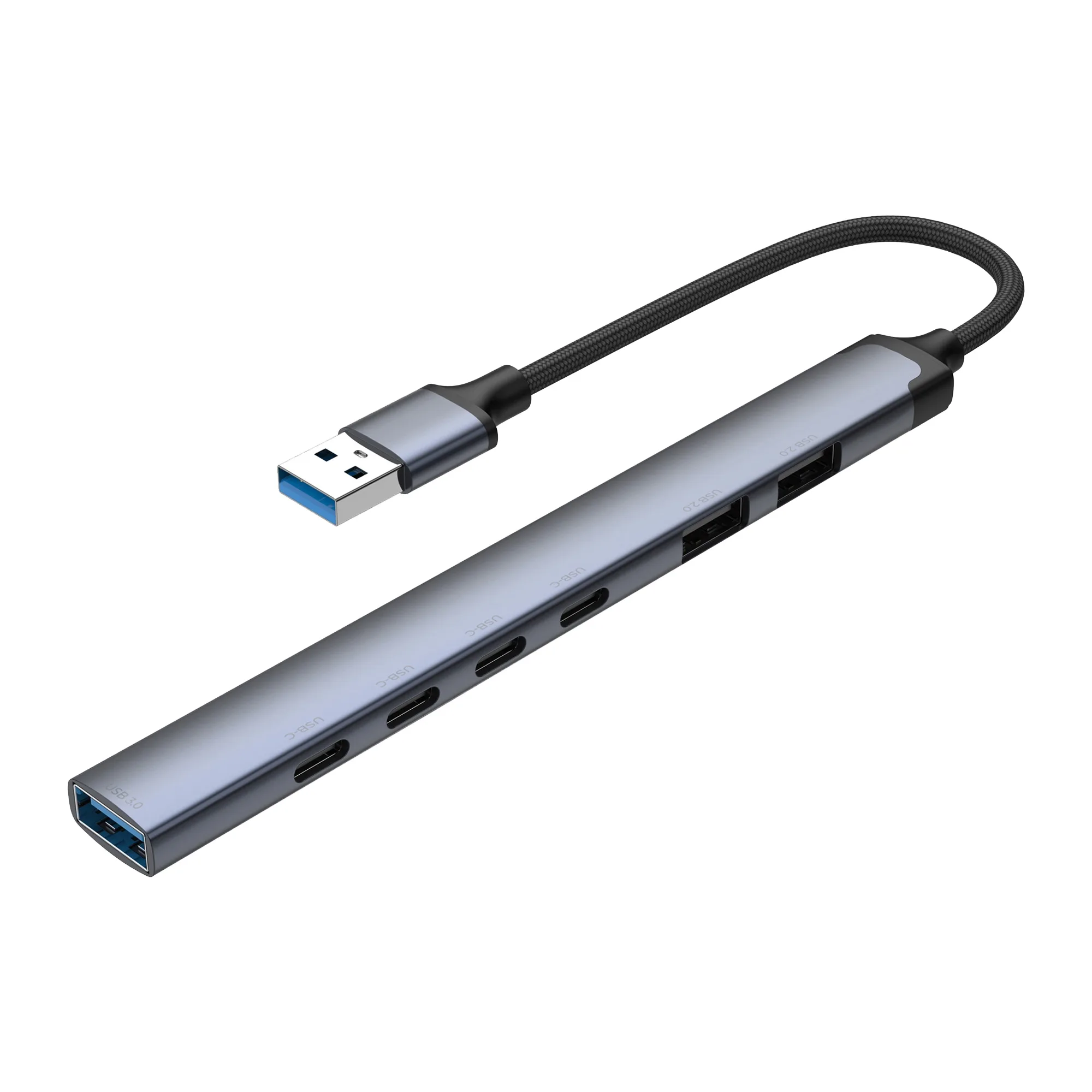 USB-хаб USB-A 3.0 + 2xUSB-A 2.0 + 4xUSB-C, серый с логотипом СПб - фото № 2