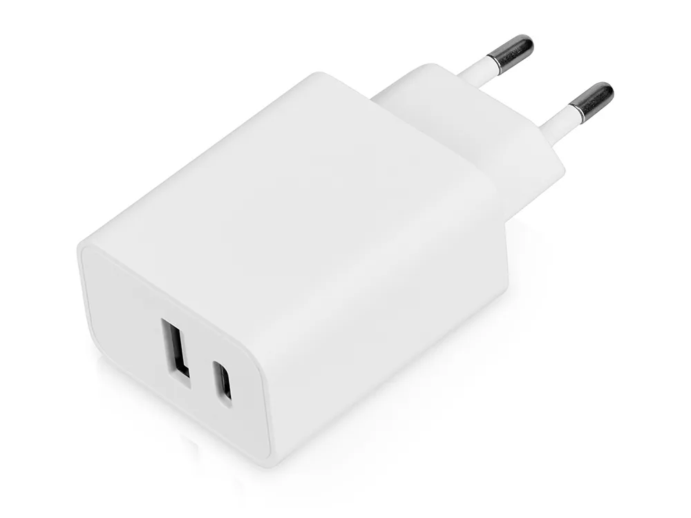 Сетевое зарядное устройство c выходами USB-A и USB-C «Recharger», 10 Вт, белый с логотипом СПб - фото № 1