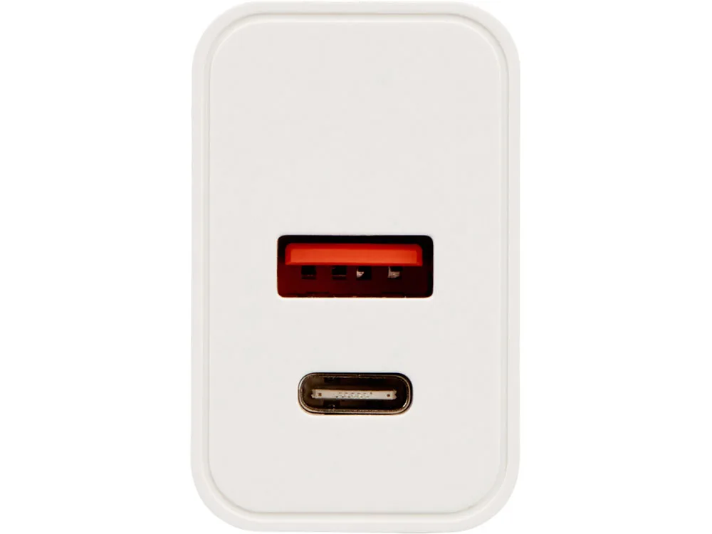 Сетевое зарядное устройство c выходами USB-A и USB-C и быстрой зарядкой QC/PD «Recharger Pro», 30 Вт, белый с логотипом СПб - фото № 3