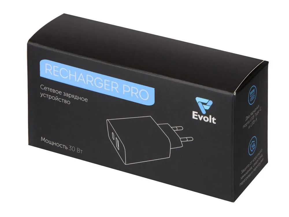 Сетевое зарядное устройство c выходами USB-A и USB-C и быстрой зарядкой QC/PD «Recharger Pro», 30 Вт, белый с логотипом СПб - фото № 4