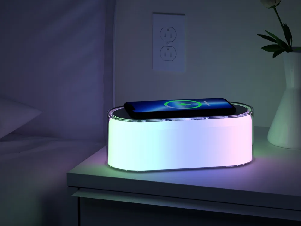 Ночник с беспроводной зарядкой и RGB подсветкой «Miracle», 15 Вт, белый с логотипом СПб - фото № 7