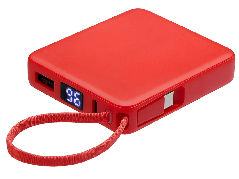 Внешний аккумулятор со встроенным кабелем USB-C «Дэнси», 5000 мАч, красный с логотипом СПб - фото № 2