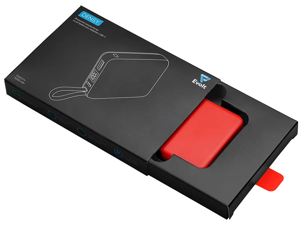 Внешний аккумулятор со встроенным кабелем USB-C «Дэнси», 5000 мАч, красный с логотипом СПб - фото № 5