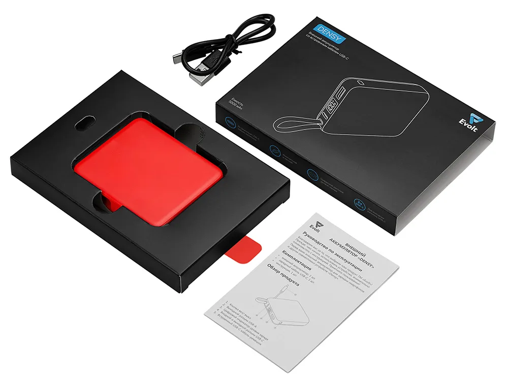 Внешний аккумулятор со встроенным кабелем USB-C «Дэнси», 5000 мАч, красный с логотипом СПб - фото № 6