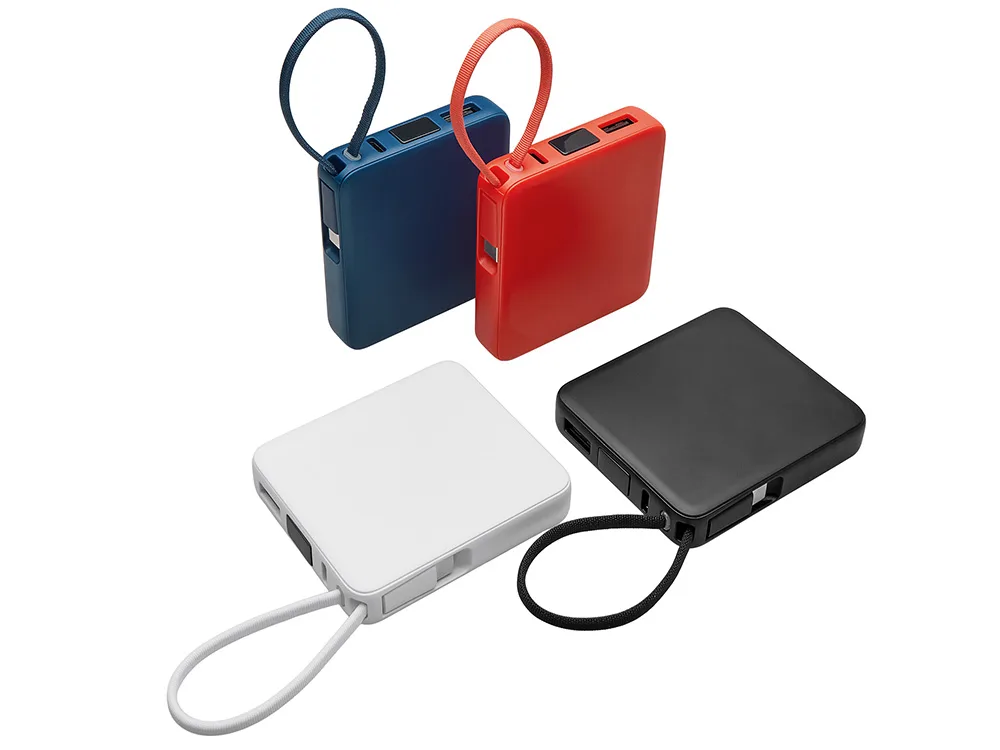 Внешний аккумулятор со встроенным кабелем USB-C «Дэнси», 5000 мАч, красный с логотипом СПб - фото № 7