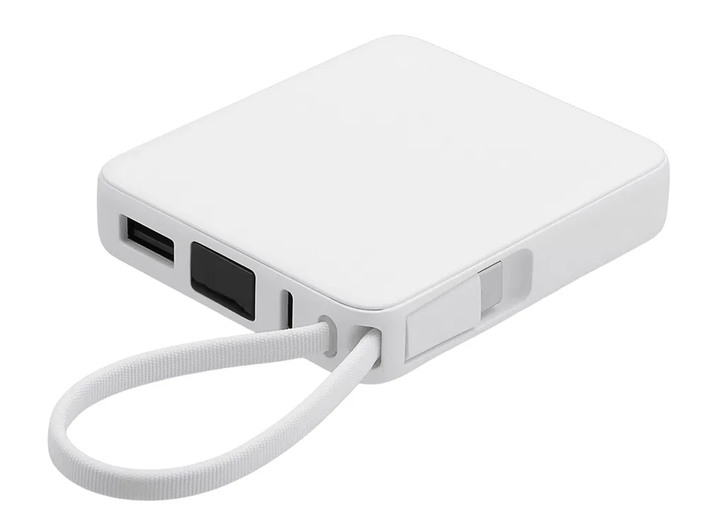 Внешний аккумулятор со встроенным кабелем USB-C «Дэнси», 5000 мАч, белый с логотипом СПб - фото № 2