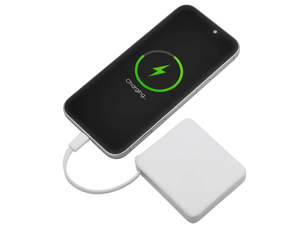 Внешний аккумулятор со встроенным кабелем USB-C «Дэнси», 5000 мАч, белый с логотипом СПб - фото № 3