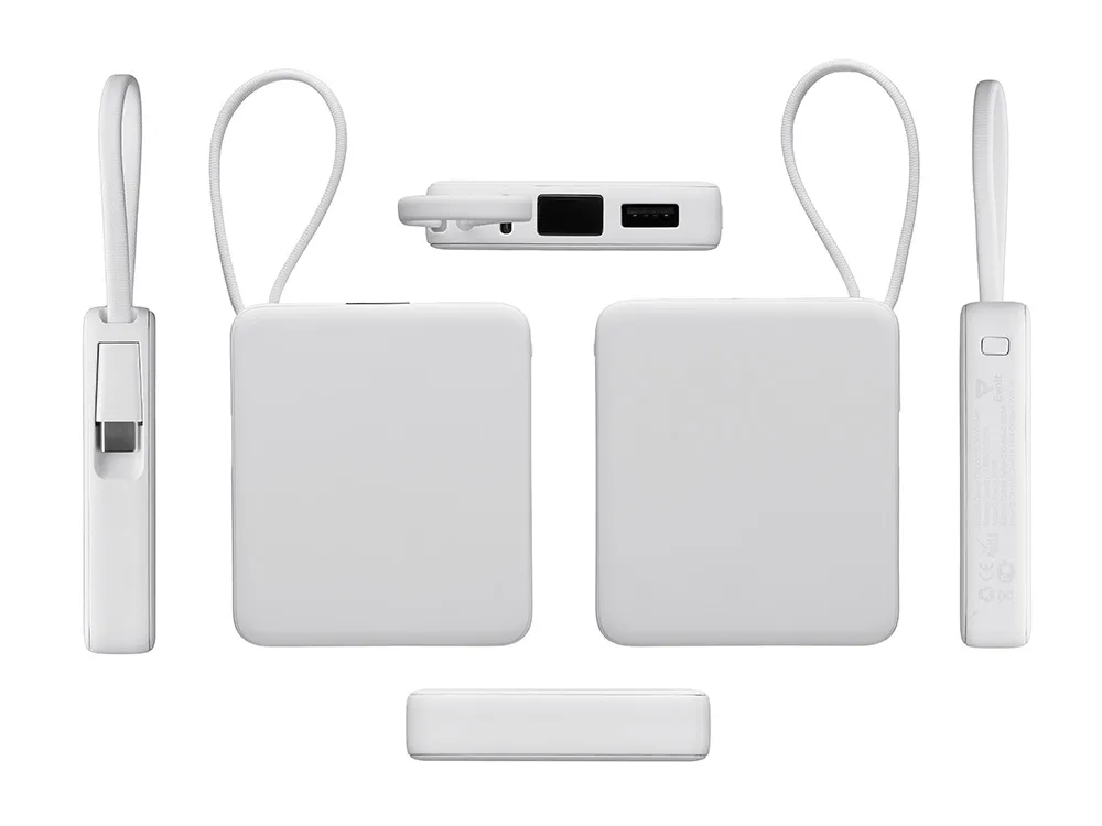 Внешний аккумулятор со встроенным кабелем USB-C «Дэнси», 5000 мАч, белый с логотипом СПб - фото № 4