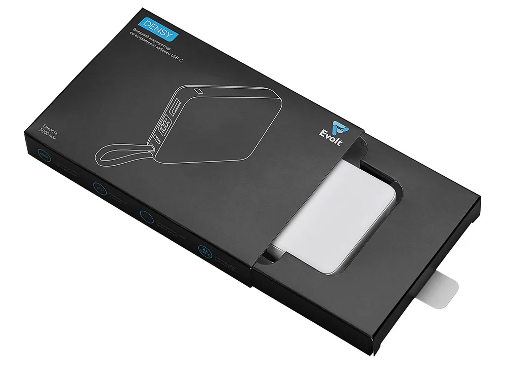 Внешний аккумулятор со встроенным кабелем USB-C «Дэнси», 5000 мАч, белый с логотипом СПб - фото № 5