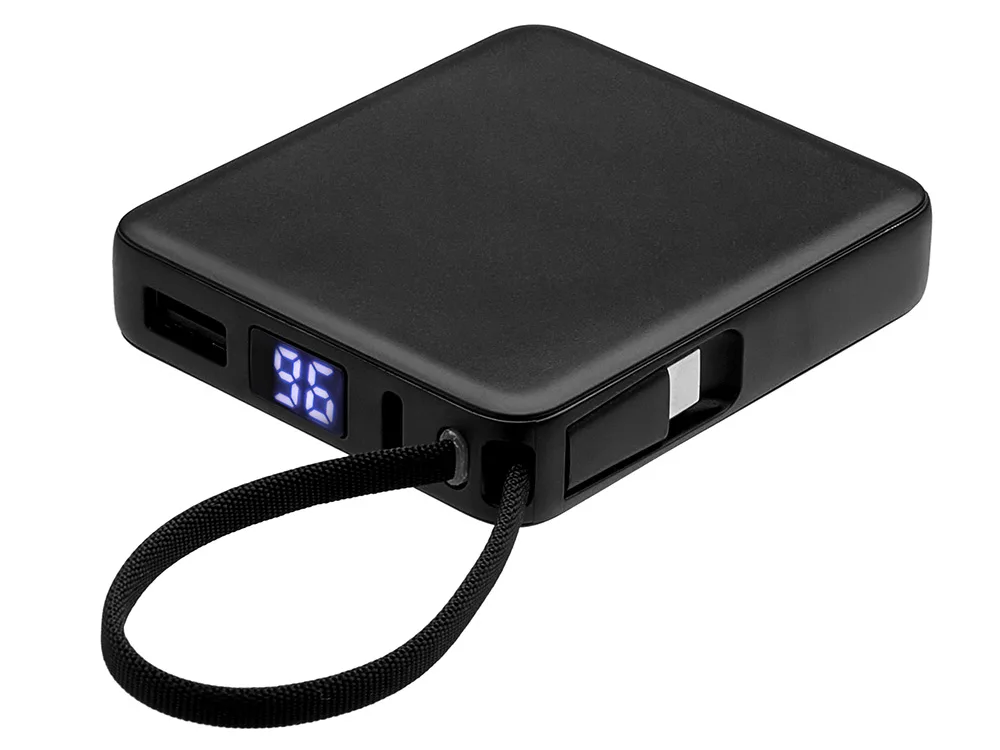 Внешний аккумулятор со встроенным кабелем USB-C «Дэнси», 5000 мАч, черный с логотипом СПб - фото № 2
