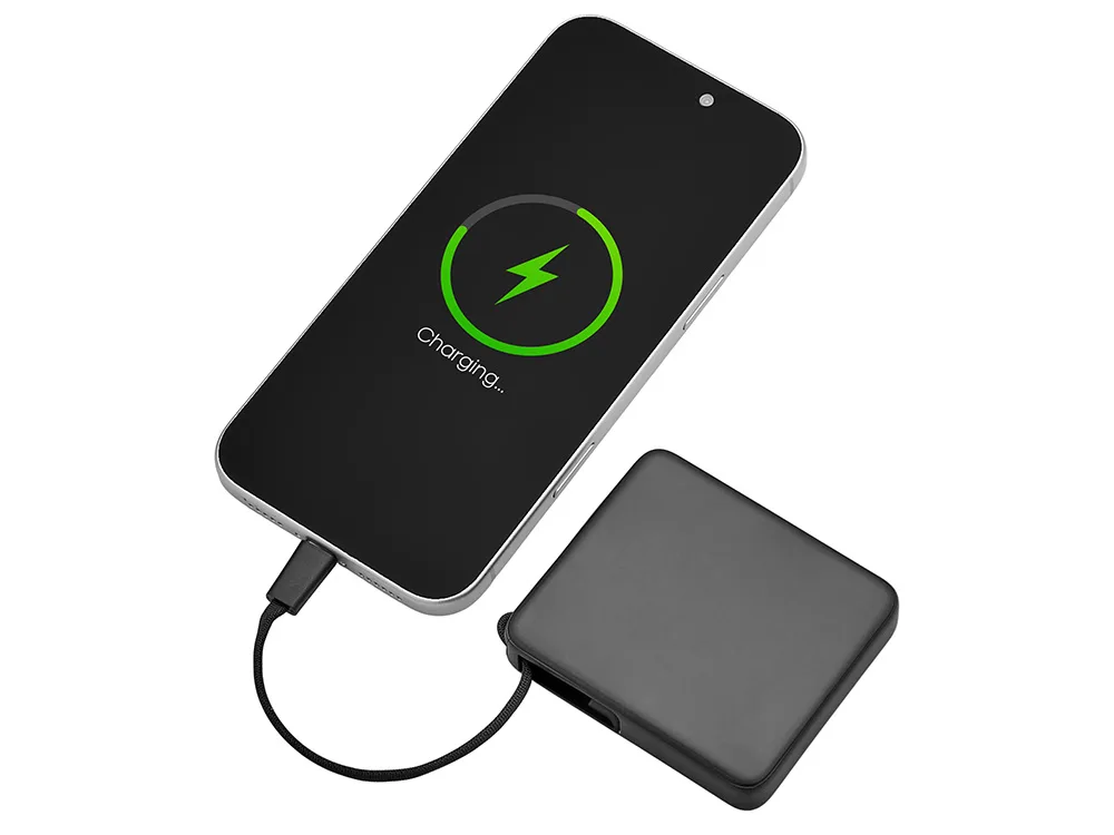 Внешний аккумулятор со встроенным кабелем USB-C «Дэнси», 5000 мАч, черный с логотипом СПб - фото № 3