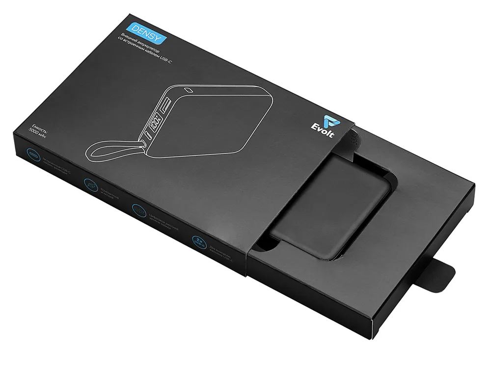 Внешний аккумулятор со встроенным кабелем USB-C «Дэнси», 5000 мАч, черный с логотипом СПб - фото № 5