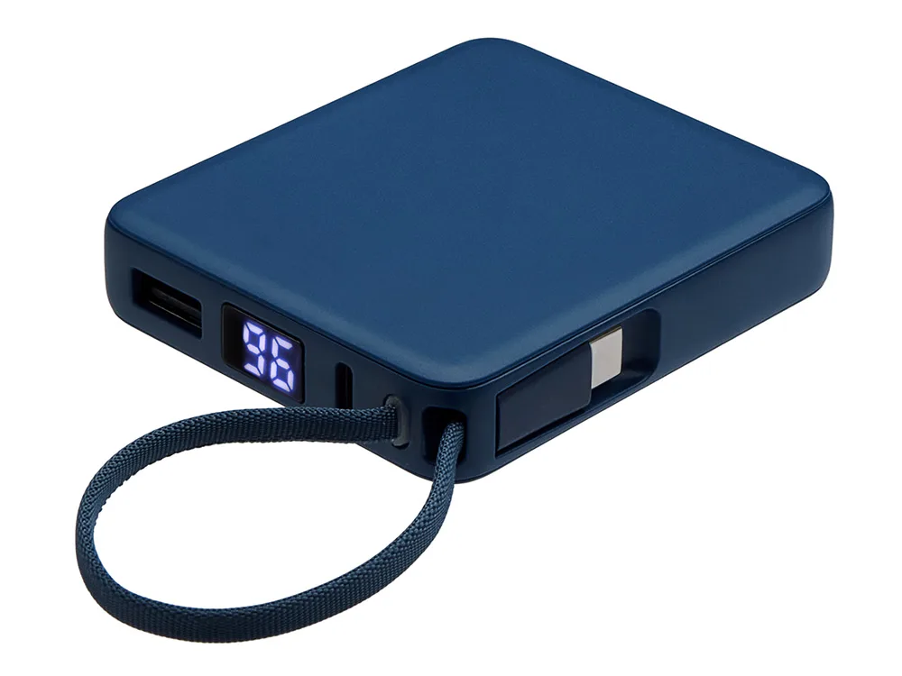 Внешний аккумулятор со встроенным кабелем USB-C «Дэнси», 5000 мАч, темно-синий с логотипом СПб - фото № 2
